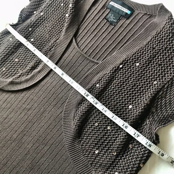 Requirements‎ Brown Sequin Y2K Top Short Sleeve Cardigan Size Medium - Picture 4 of 6